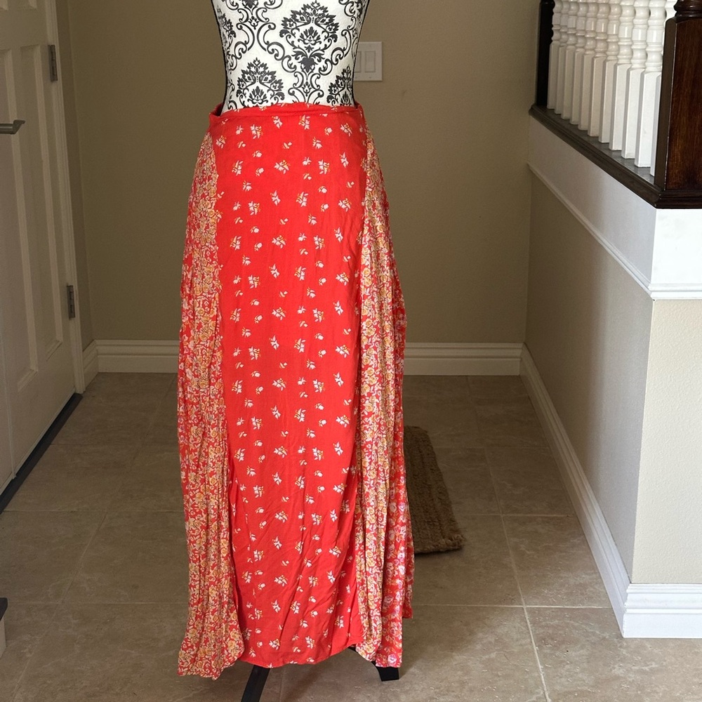 Free People Floral Maxi Skirt in Red and Yellow
